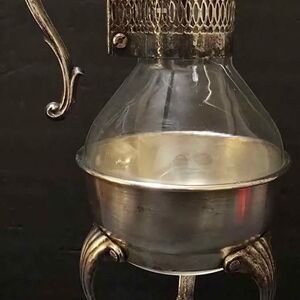 Vintage F.B. Rogers Silver Plated Glass Coffee Tea Carafe with Warming Stand